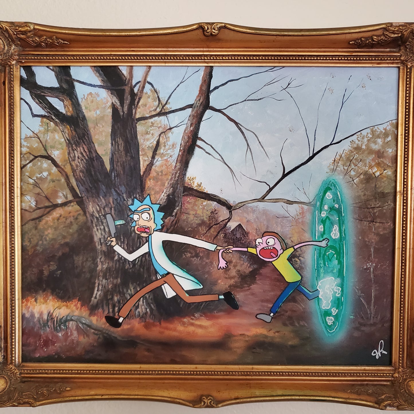 Rick and Morty thrifted painting/ Upcycled art