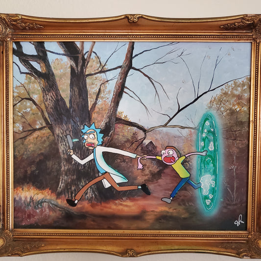 Rick and Morty thrifted painting/ Upcycled art