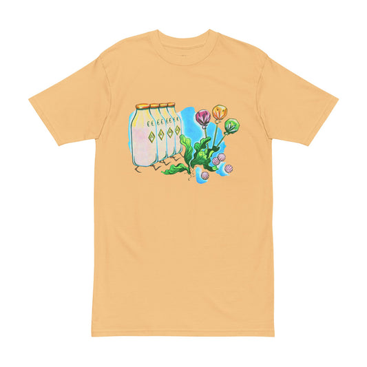 Men's Heavyweight Tee - Colorful Milk Bottles & Flower Design, Perfect for Casual Style